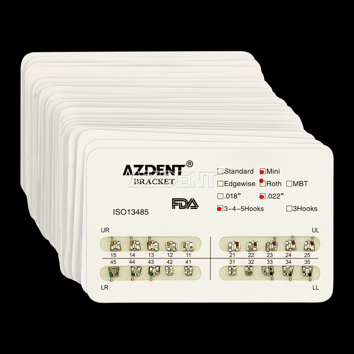 AZDENT Dental Orthodontics Bracket Brace Mini/Standard Roth.018/.022 Hooks 345/3