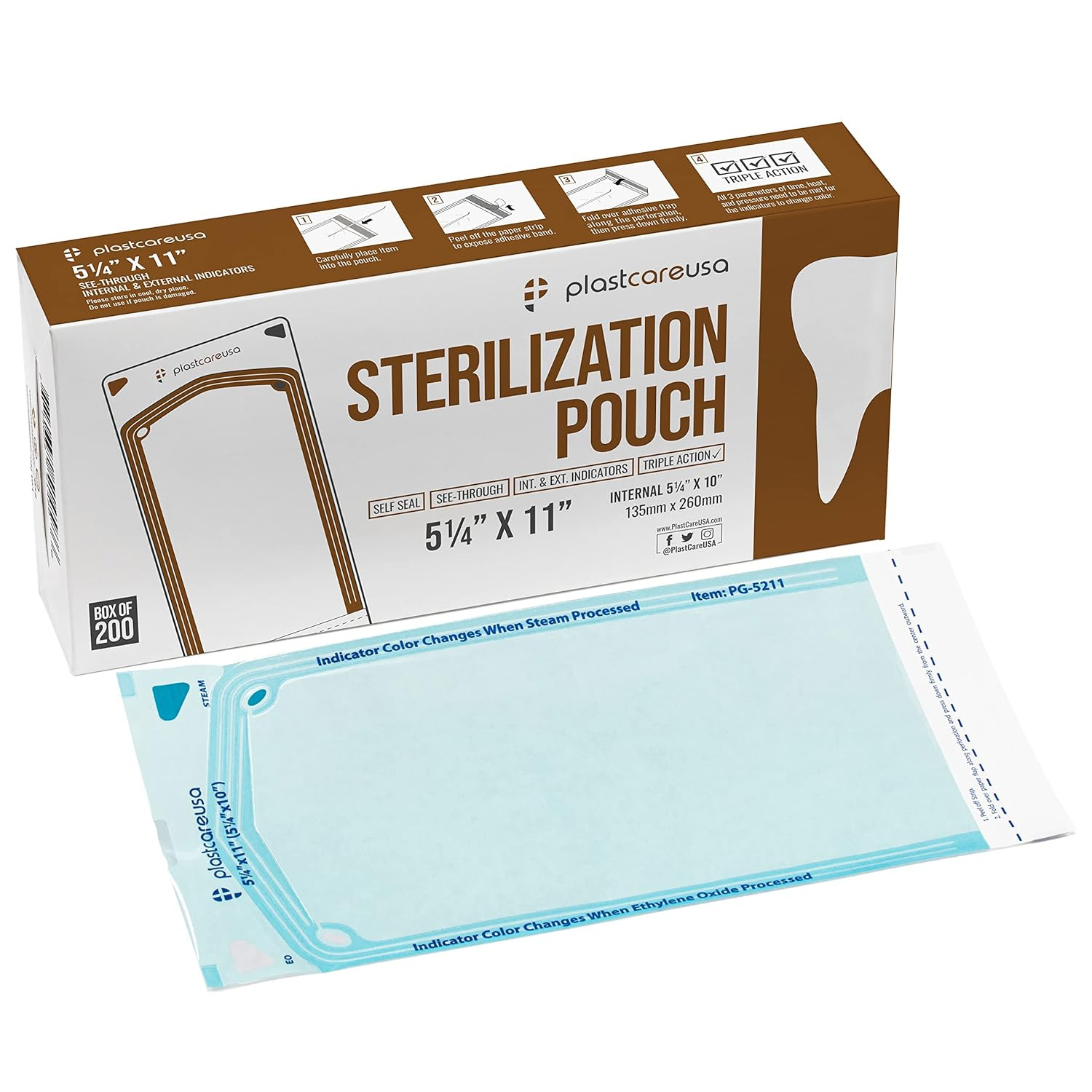 200 5.25 X 10 Self-Sterilization Pouches for Cleaning Tools, Autoclave Sterilize