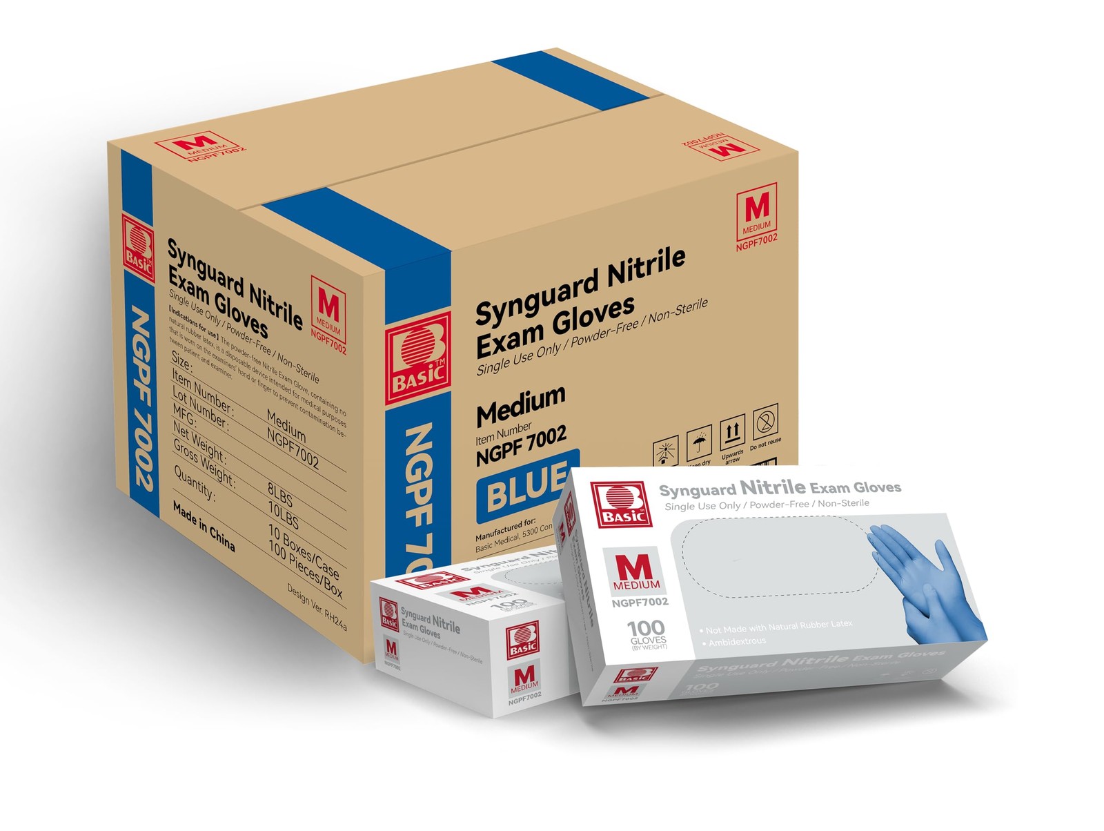 Basic Medical Blue Nitrile Exam Gloves – Latex-Free & Powder-Free – NGPF 7002…