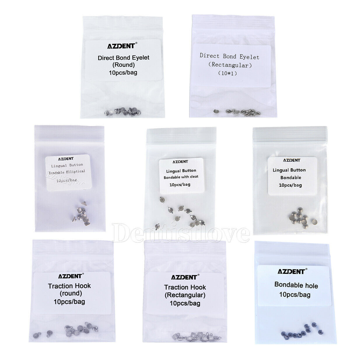 AZDENT Dental Orthodontic Lingual Buttons Bondable Round/Rectangular Mesh Base