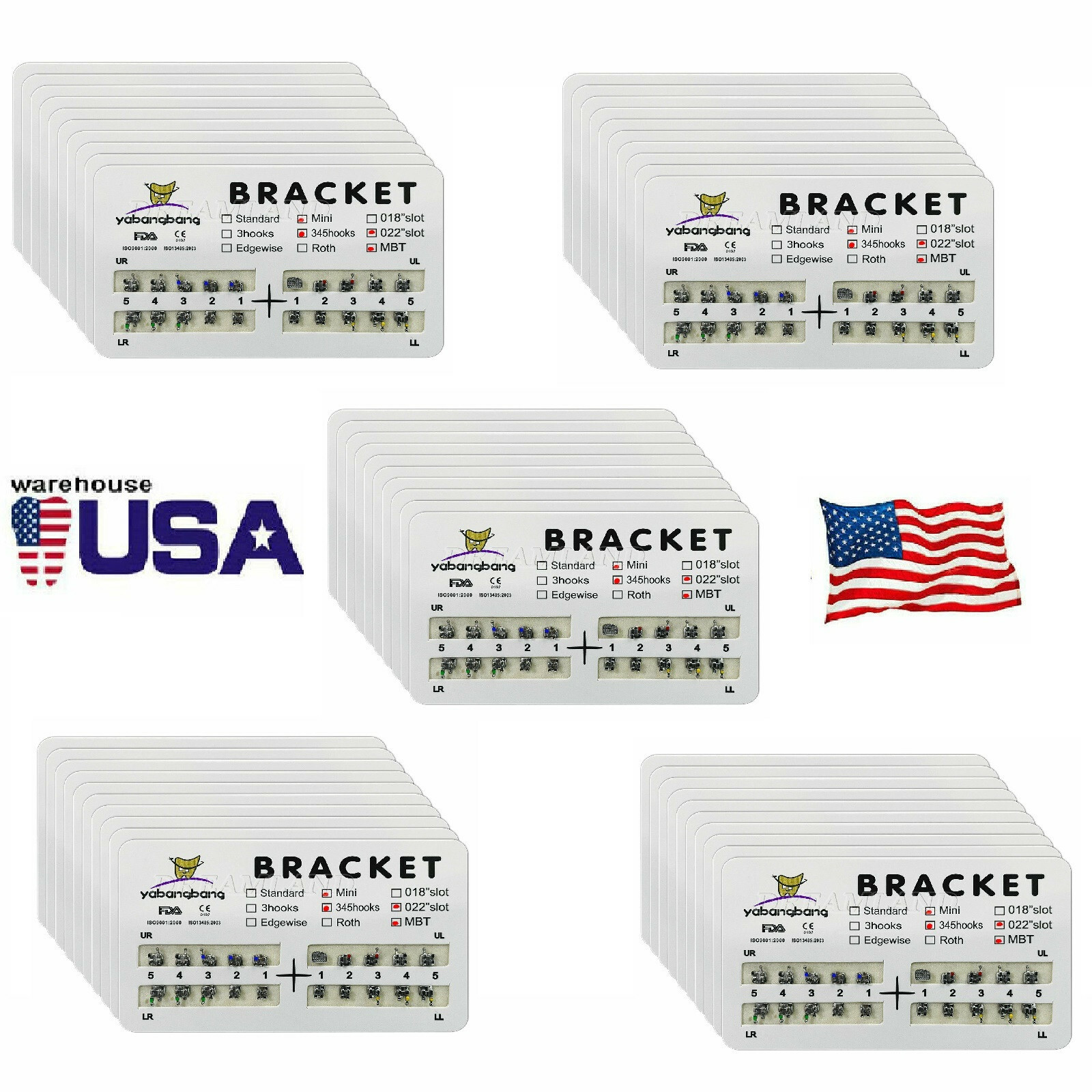 50 pack Dental Orthodontic Metal Bracket Mini MBT 0.22″Slot 345 Hooks #1 in USA