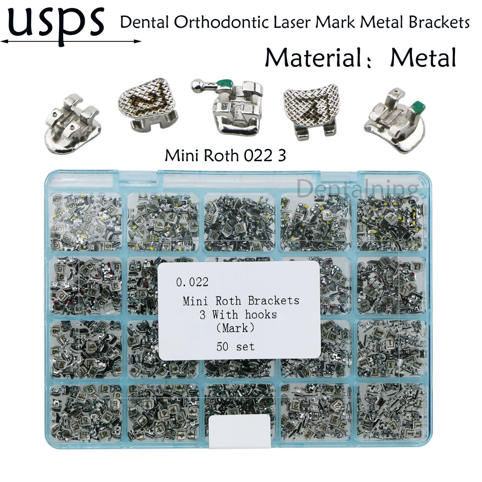 1000Pcs US Dental Ortho Metal Brackets Mini Roth MBT 022 3 With Hooks Laser Mark
