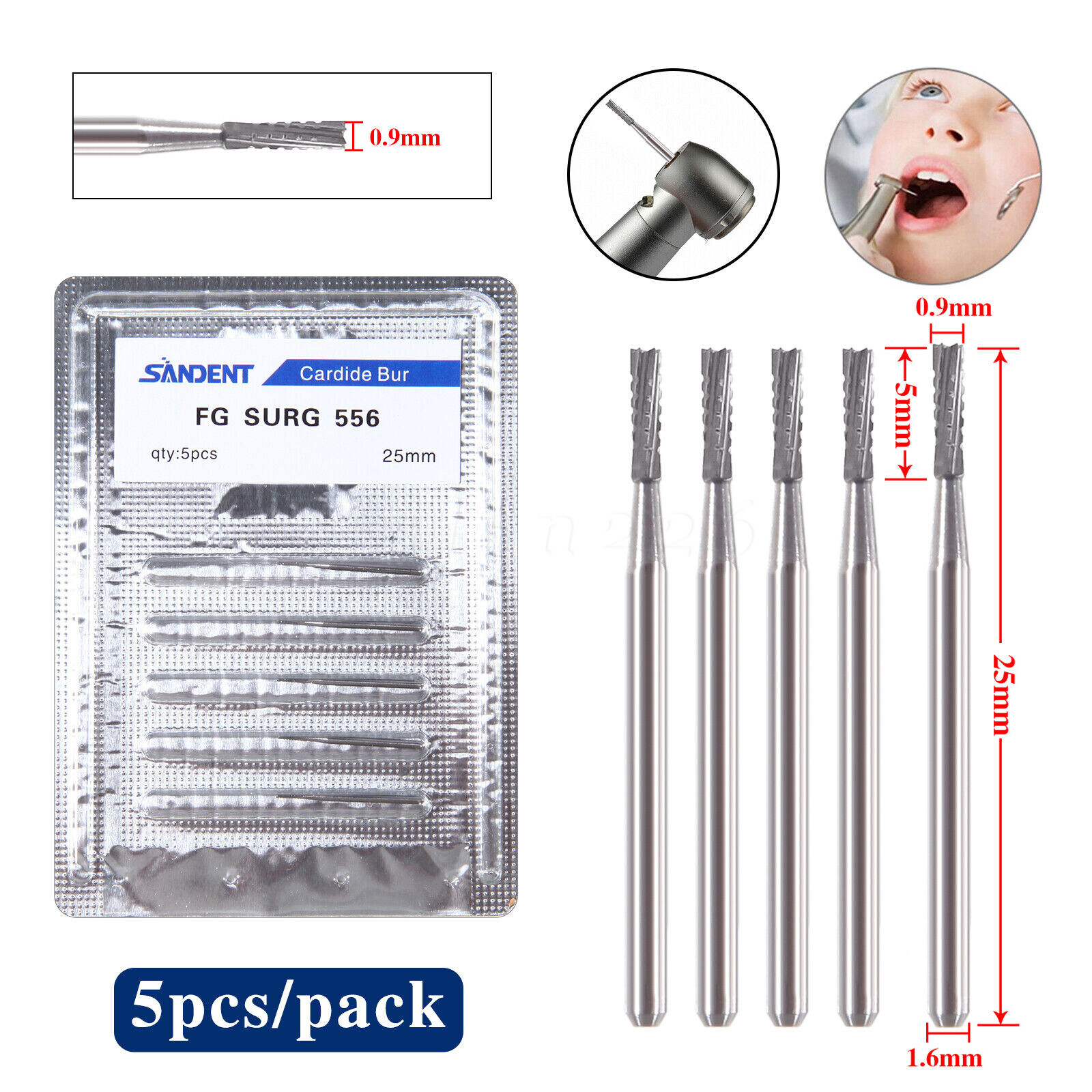 5-50PCS Cirugía quirúrgica dental Fresas redondas carburo tungsteno FGXL 556 558