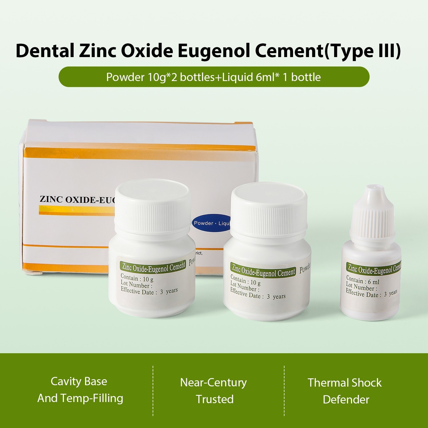 Dental Self-Curing Zinc Oxide Eugenol Cement Kit for Crowns & Bridges Filling