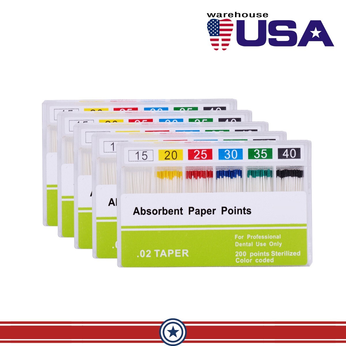 5X Dental Endodontic Root Canal Absorbent Paper Points 0.02 15-40# 200Pcs/pack
