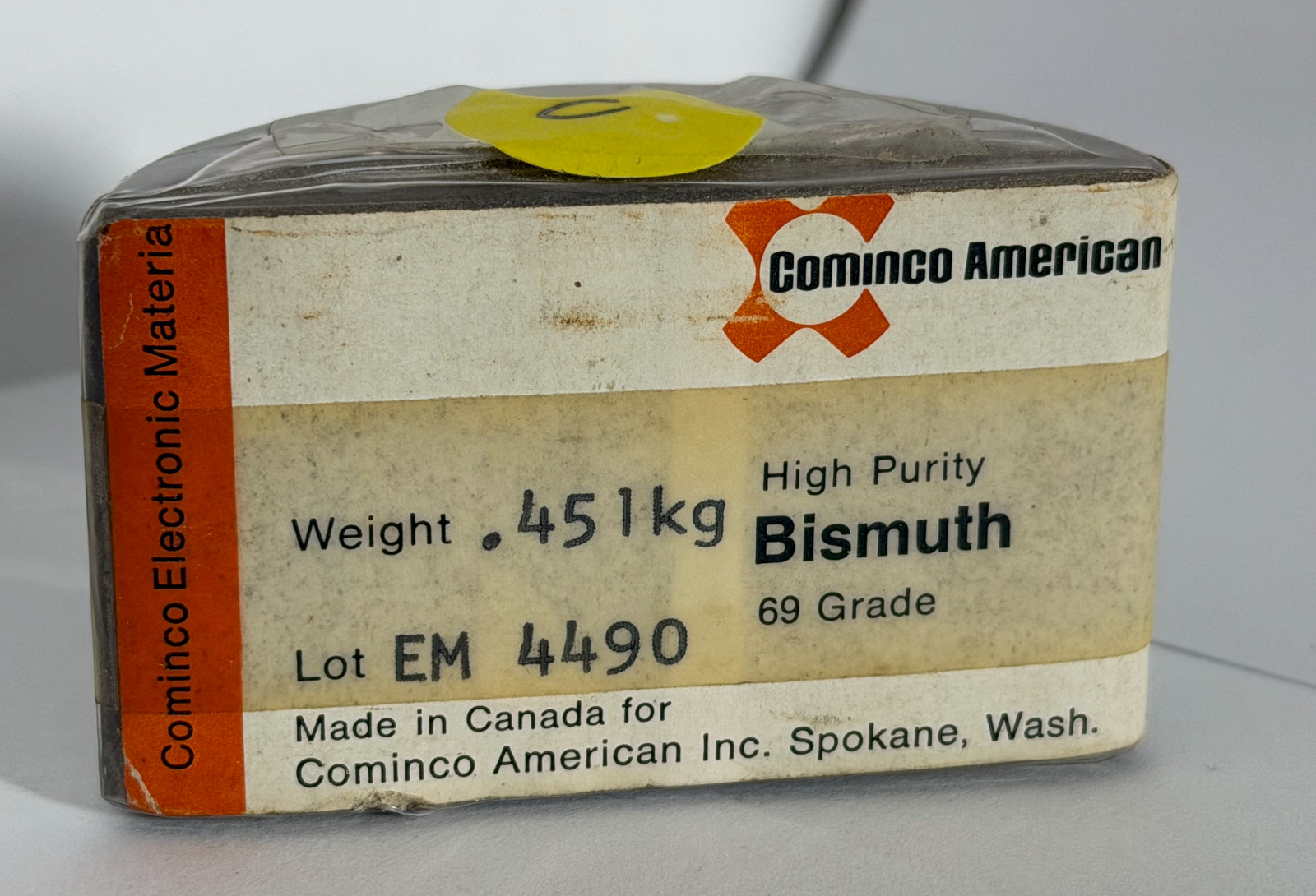 Bismuth Metal, Ultra pure, Ingot, 99.9999%, 451 grams (sealed)
