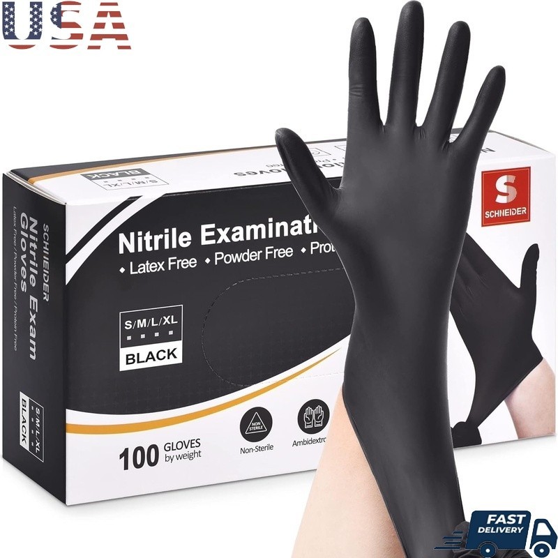 Black Nitrile Exam Gloves Disposable Food Safe Puncture Resistant Allergy Free