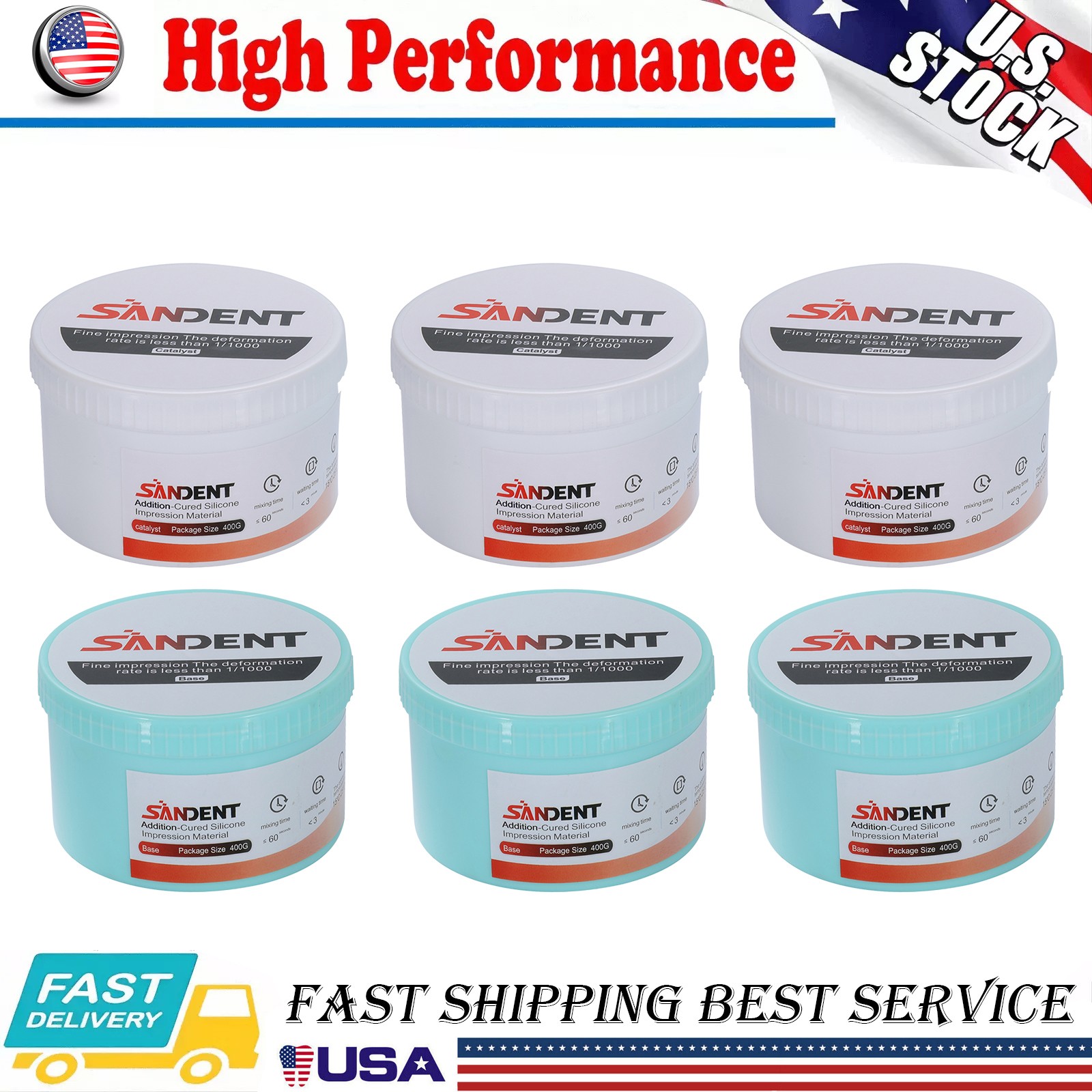 1-10 Sets SANDENT Dental Silicone Rubber Impression Material Putty Soft PVS VPS