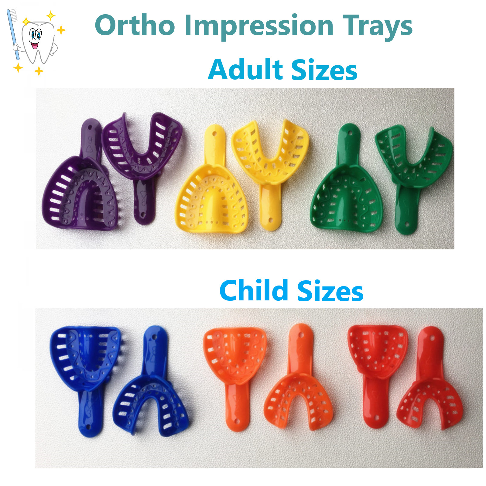 Dental Ortho Impression Trays Perforated Disposable For Child/Pedo Adult 10/bag