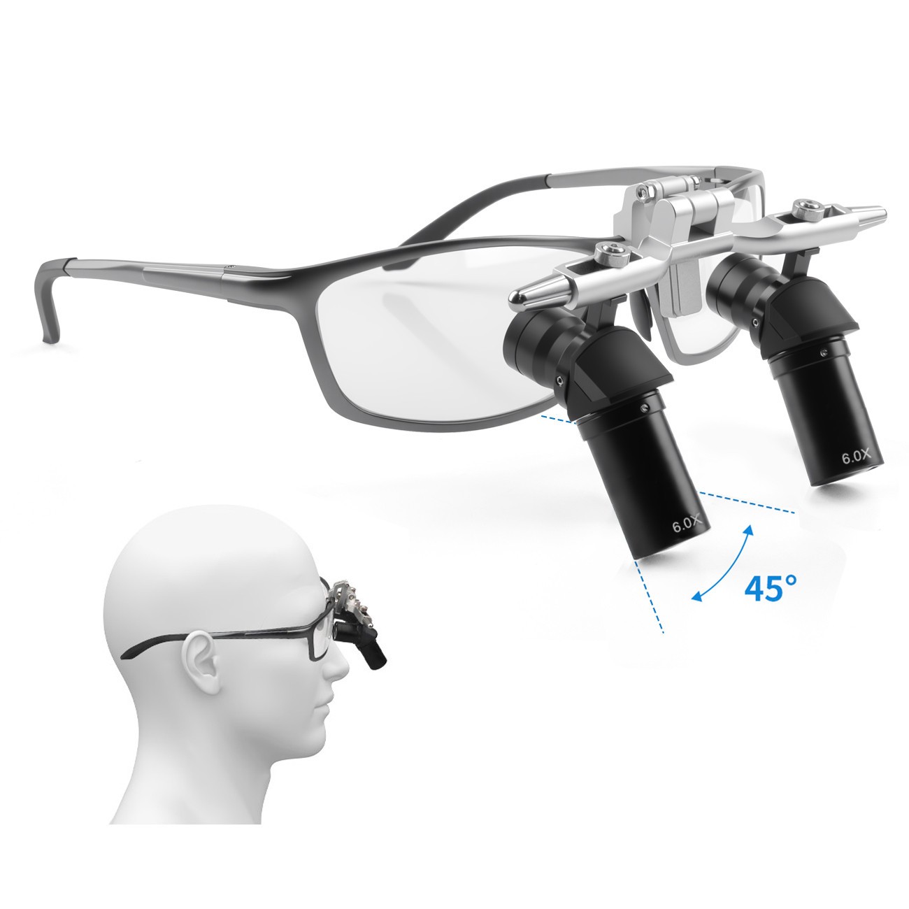 Ergo Optical Dental Loupes 48° 6X 450mm Flip up Magnifier for Oral Surgery