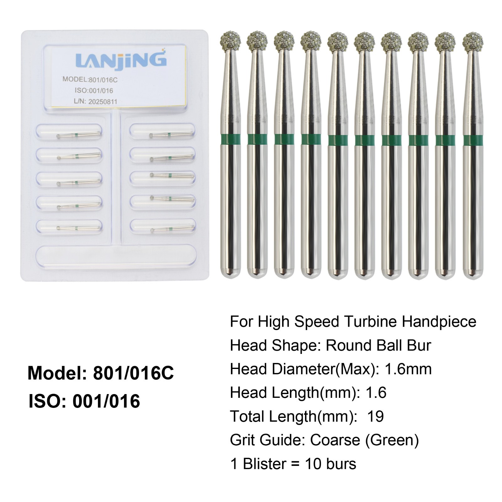 Dental Diamond Burs Round Ball Long Surgical Bur Coarse Fine FG High Speed 801