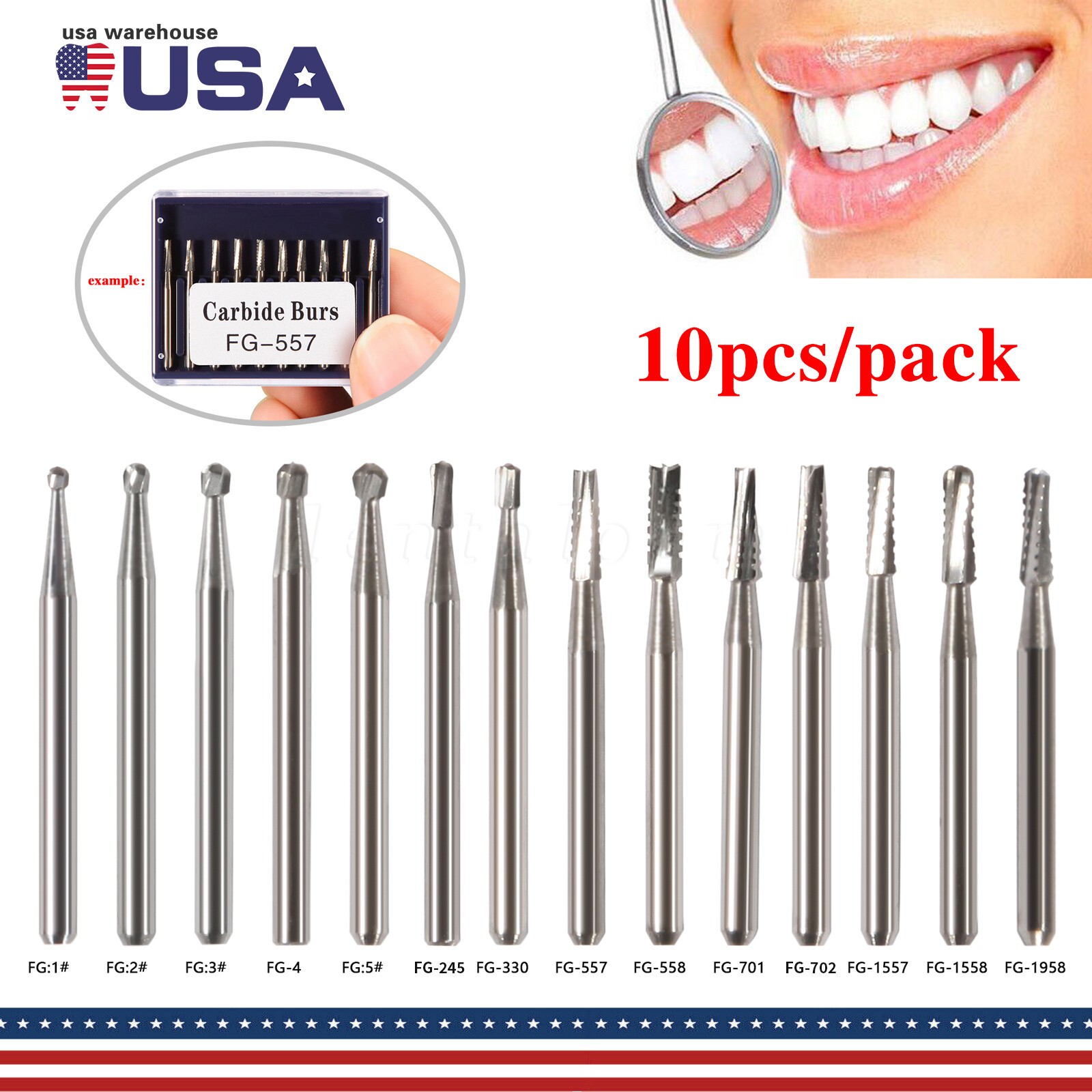 Dental Carbide Burs 330 245 701 702 557 2 3 4 5 Taper Fissure FG High Speed Bur