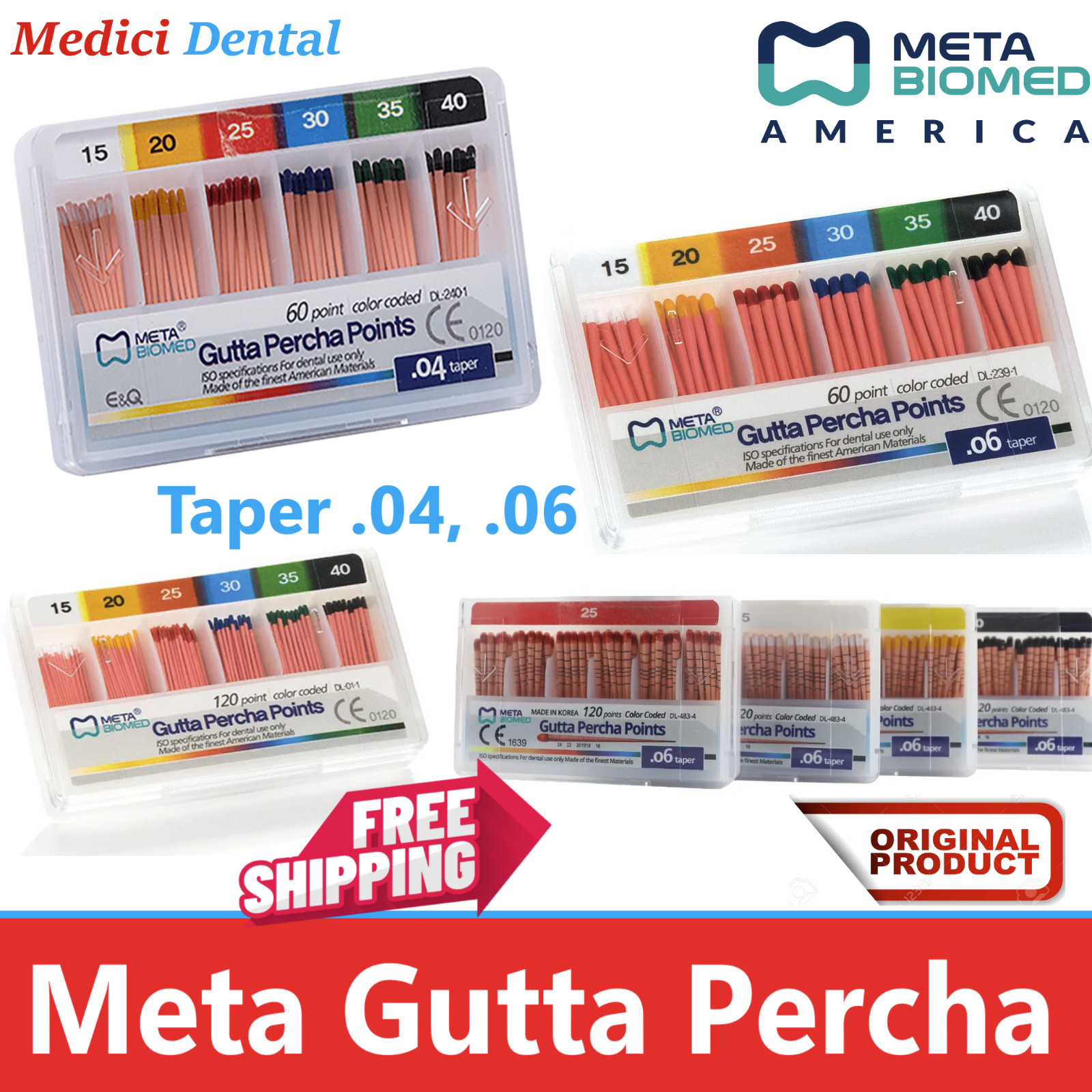 Gutta Percha Points Taper 0.4 / 0.6 /Standart, All Sizes Dental Endo Meta Biomed