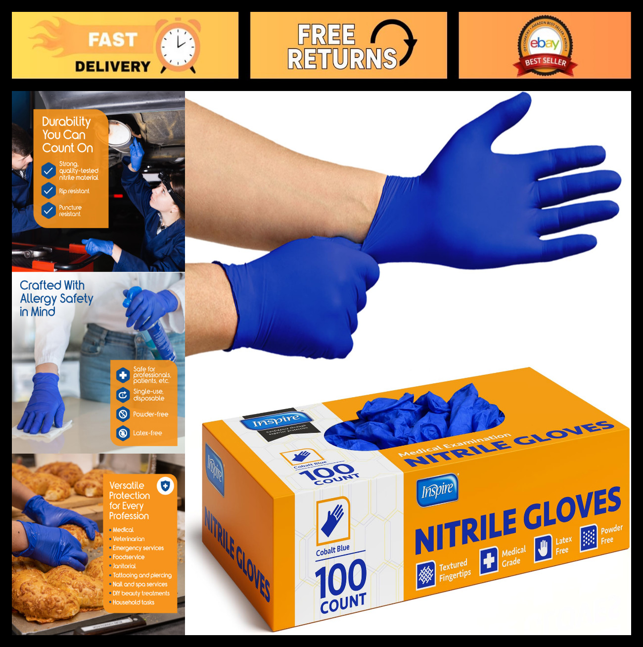 Cobalt Blue Nitrile Disposable Gloves | 4.5 Mil Safety Exam & Cleaning Gloves