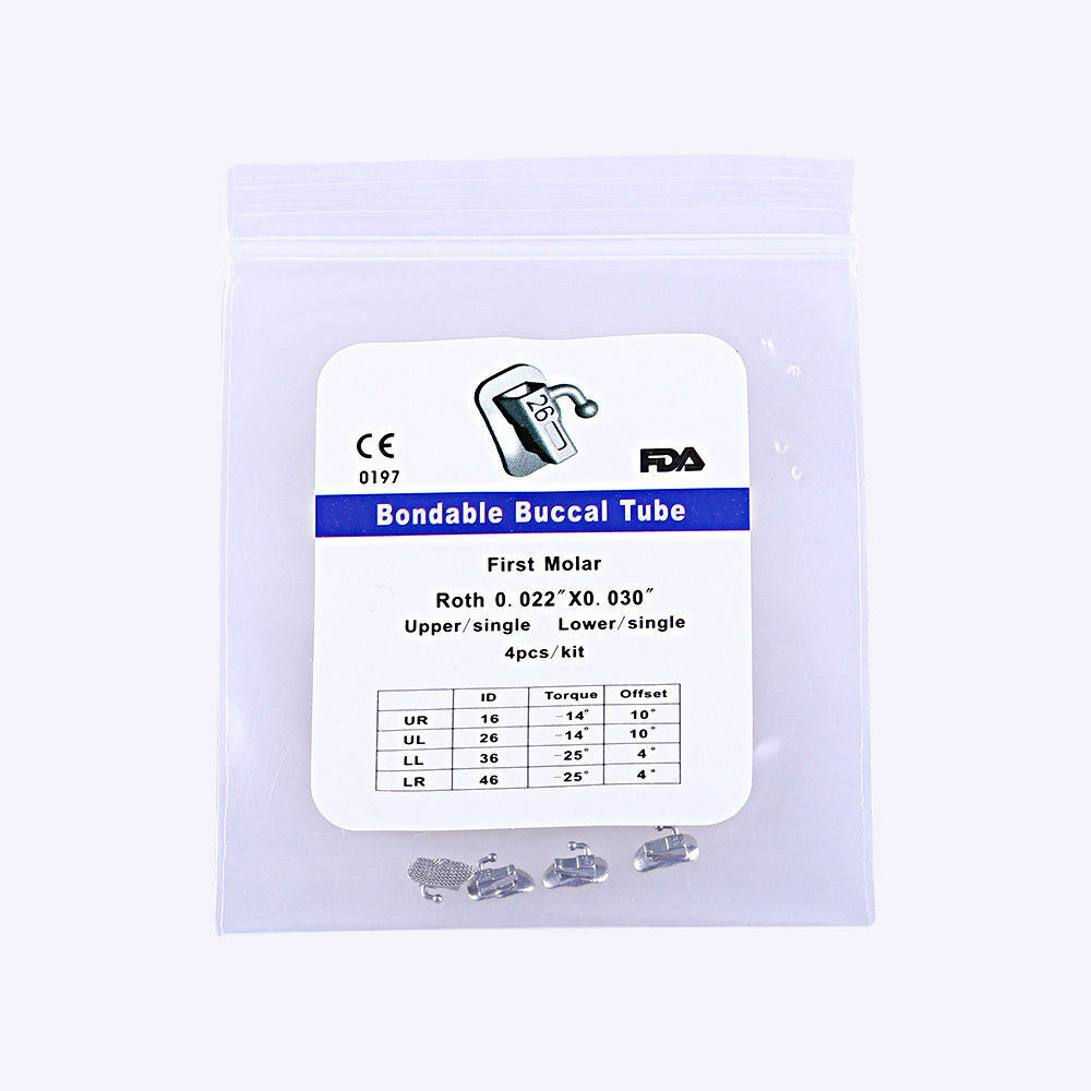 4 Pcs/Pack Dental Orthodontic Bondable Buccal Tube Roth 022 1st Molar Non-conv