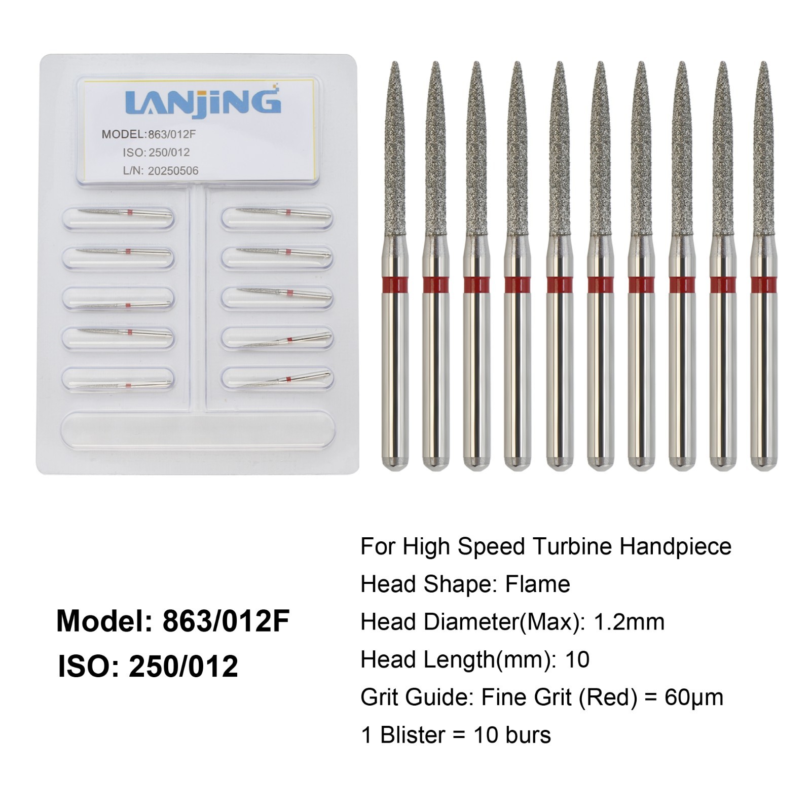 Dental Diamond Burs FG Round End Taper Football Bur Coarse Fine High Speed 856
