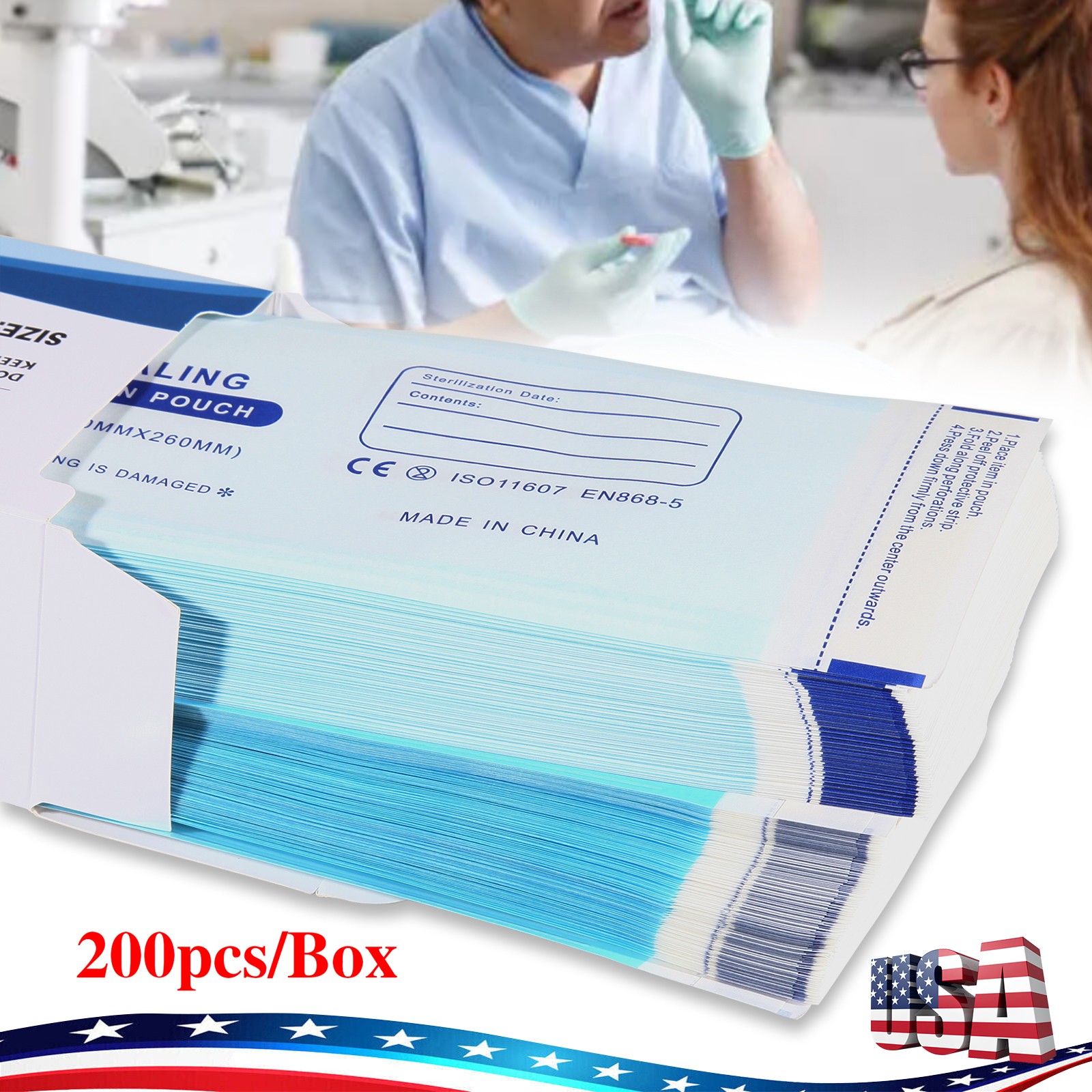 400 Self-Sealing Sterilization Pouch Bag, 3.5″ x 10″, Dental Tattoo (2 Boxes)
