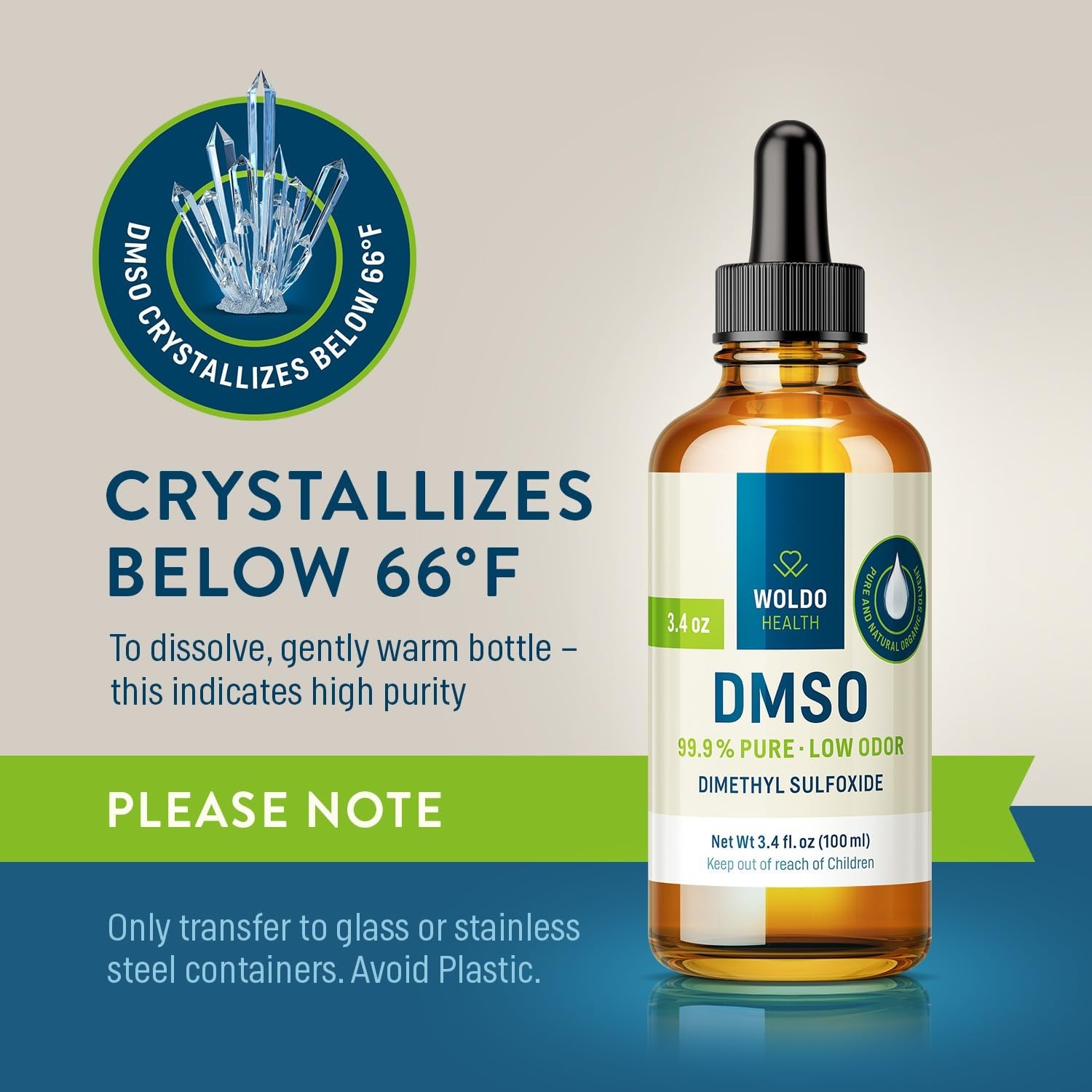 DMSO (Dimethyl Sulfoxide) 99.9% Pharmaceutical Grade 3.38Oz – Glass Bottle wi…