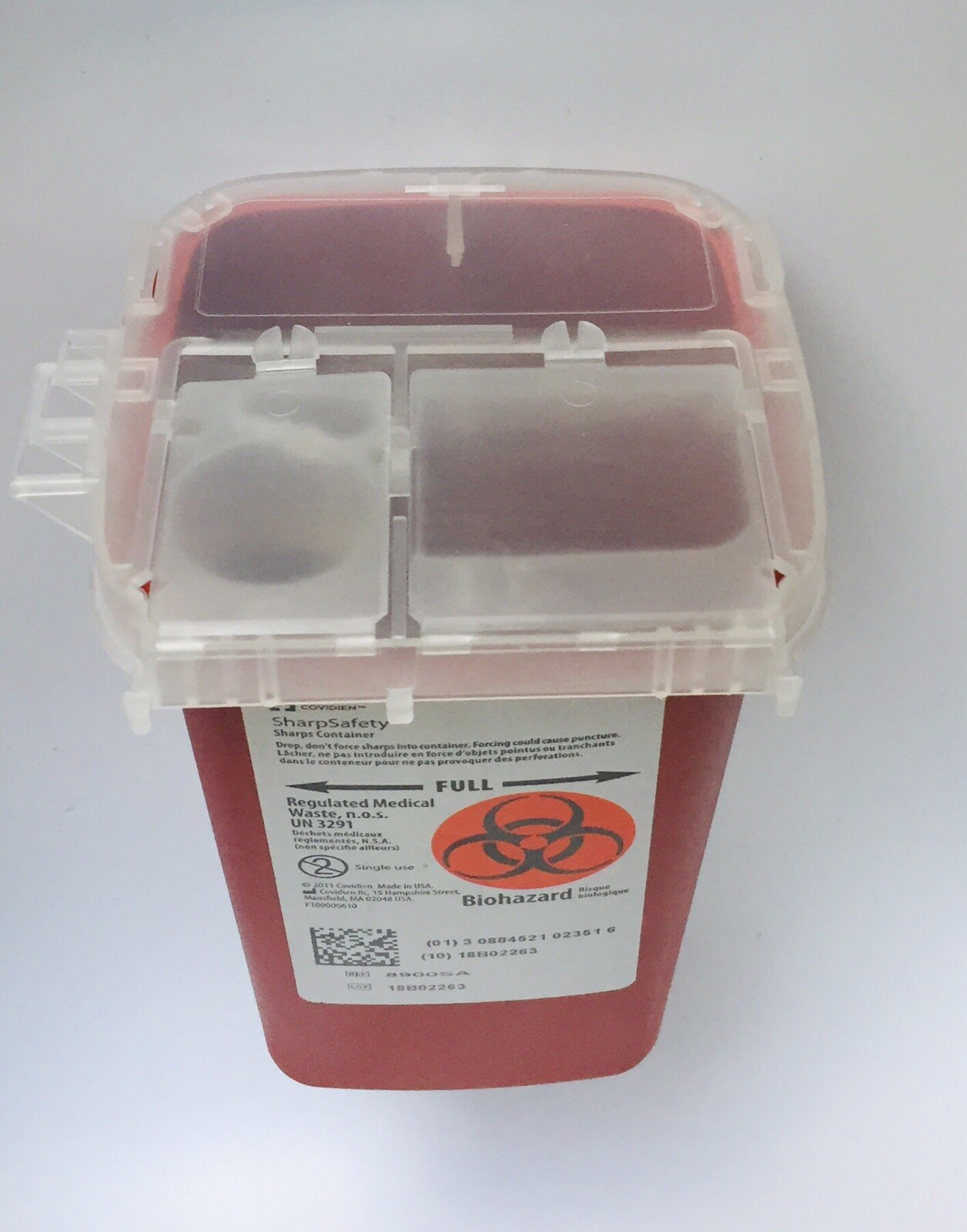 2 PK Sharps Container W/Lid 8900SA,1 Qt Size 6.25Hx4.25Wx4.25D- Red/Clear Lid