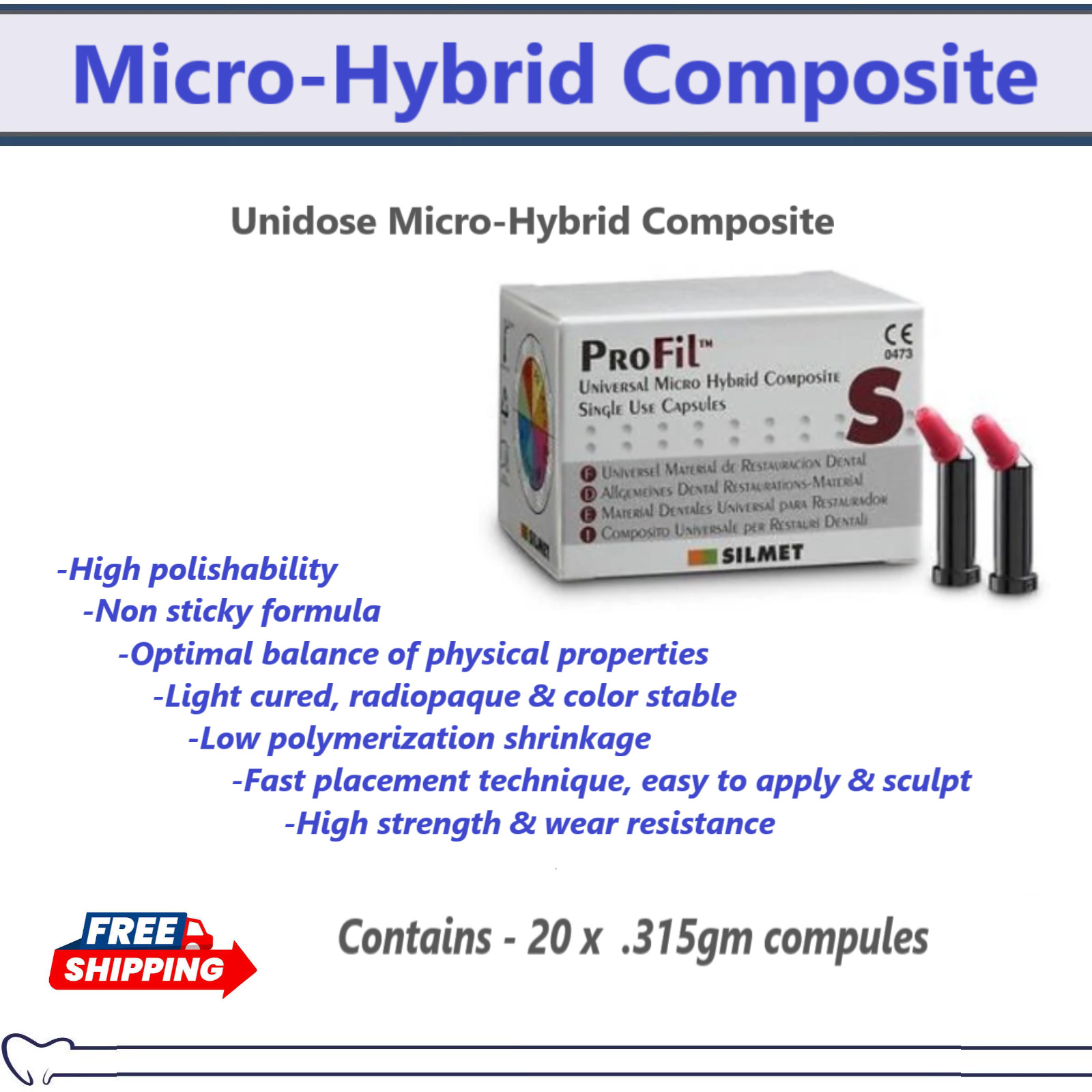 Silmet ProFil Dental Micro Hybrid Composite Compules Unidose All Shades Box/20