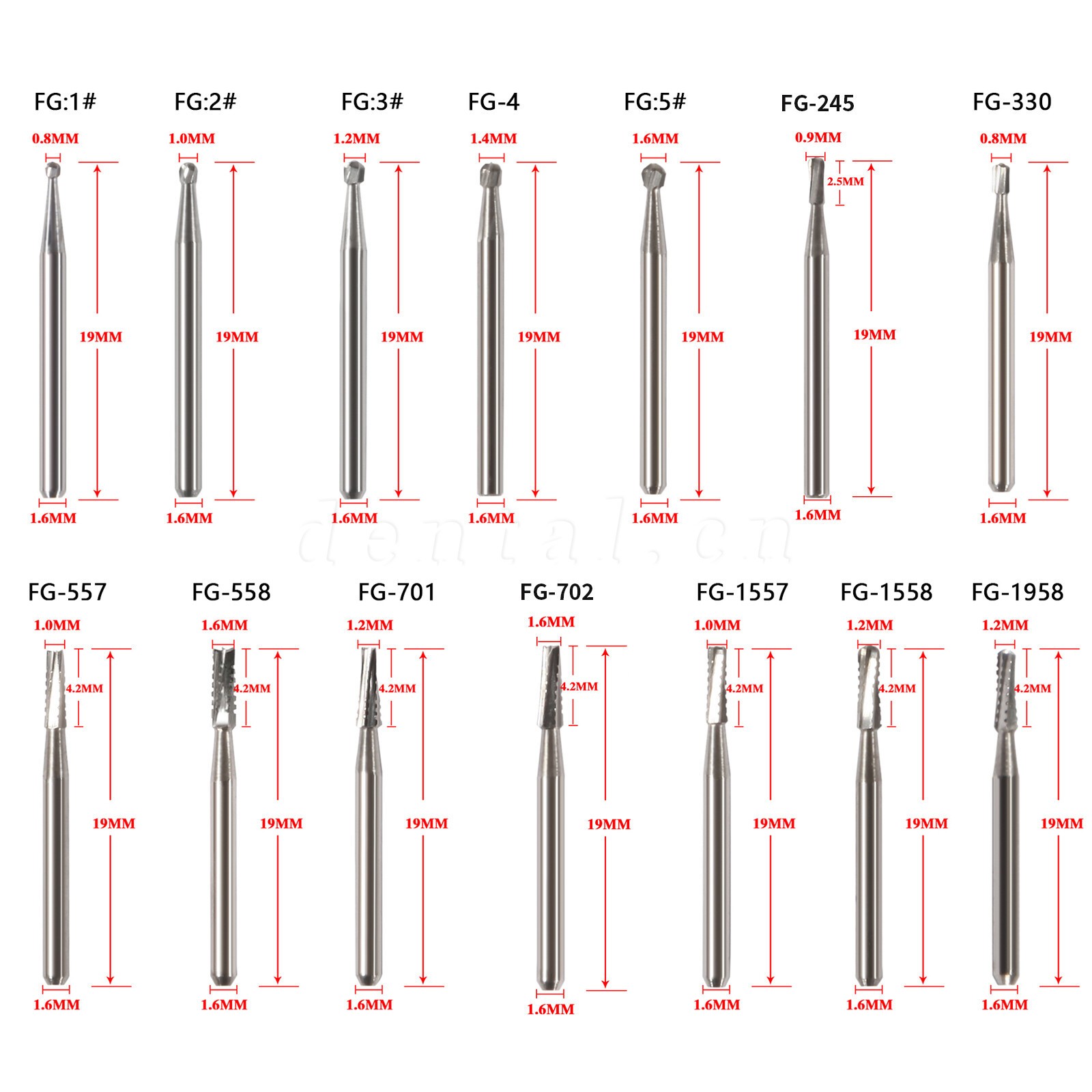 Carbide Burs FG Friction Grip CROSS CUT FISSURE ROUND END Pkg/10