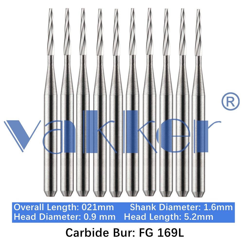 10-100pcs Dental Tungsten Carbide Burs Long Shank Taper Flat End Burs FG 169L