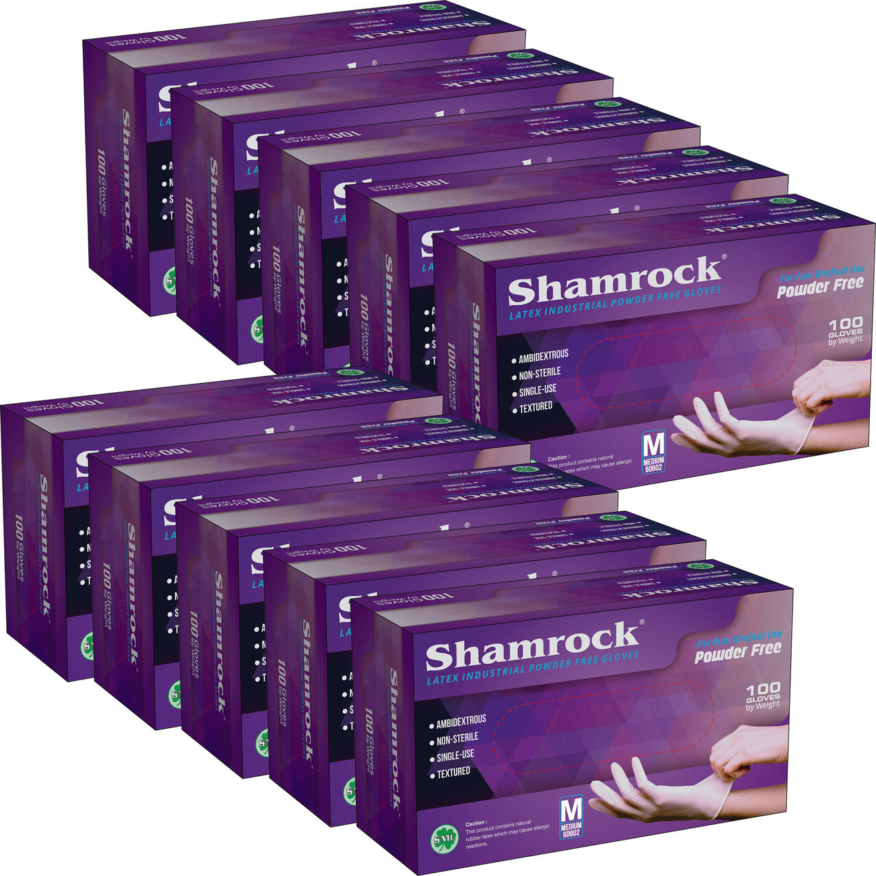 Shamrock Latex Hand Gloves CASE 1,000 pcs, 10 Boxes 100ct/box XS, S, M, L 60600