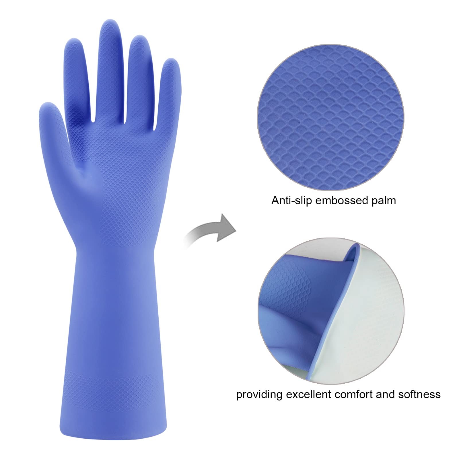 Reusable Rubber Kitchen Dishwashing Gloves, 4 Pairs, Long~Sleeve, Non~Slip