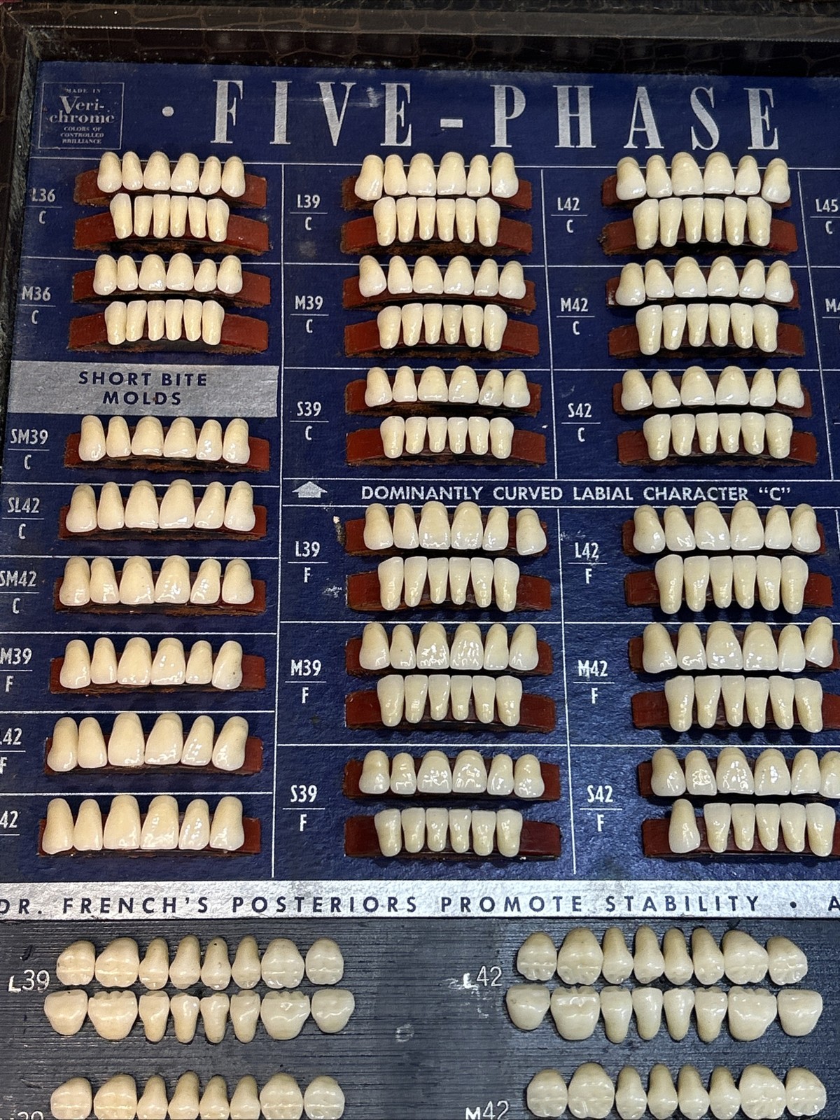 Denture Tooth Five Phase Anteriors Mold Guide Dental Lab -Vintage Veri chrome