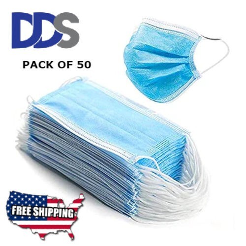 Dual Fit, Pleated, Ear-Loop Face Masks , 50 PACK (FAST SHIPPING)