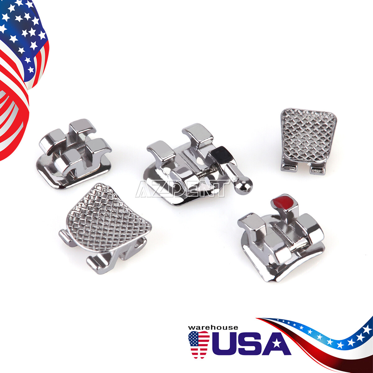 50 Packs AZDENT Dental Orthodontic Bracket Braces Mini Roth Slot.022 Hooks 3-4-5