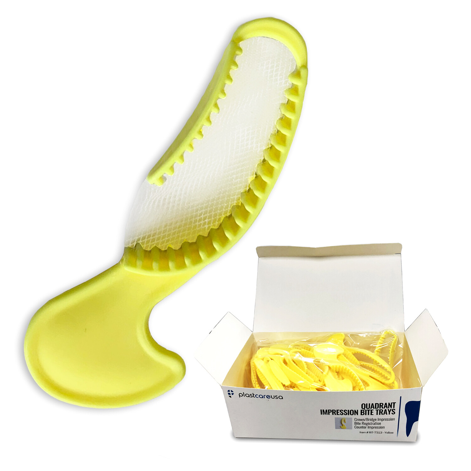70 Dental Impression Bite Registration Triple Trays Mold, (Yellow) (Quadrant)