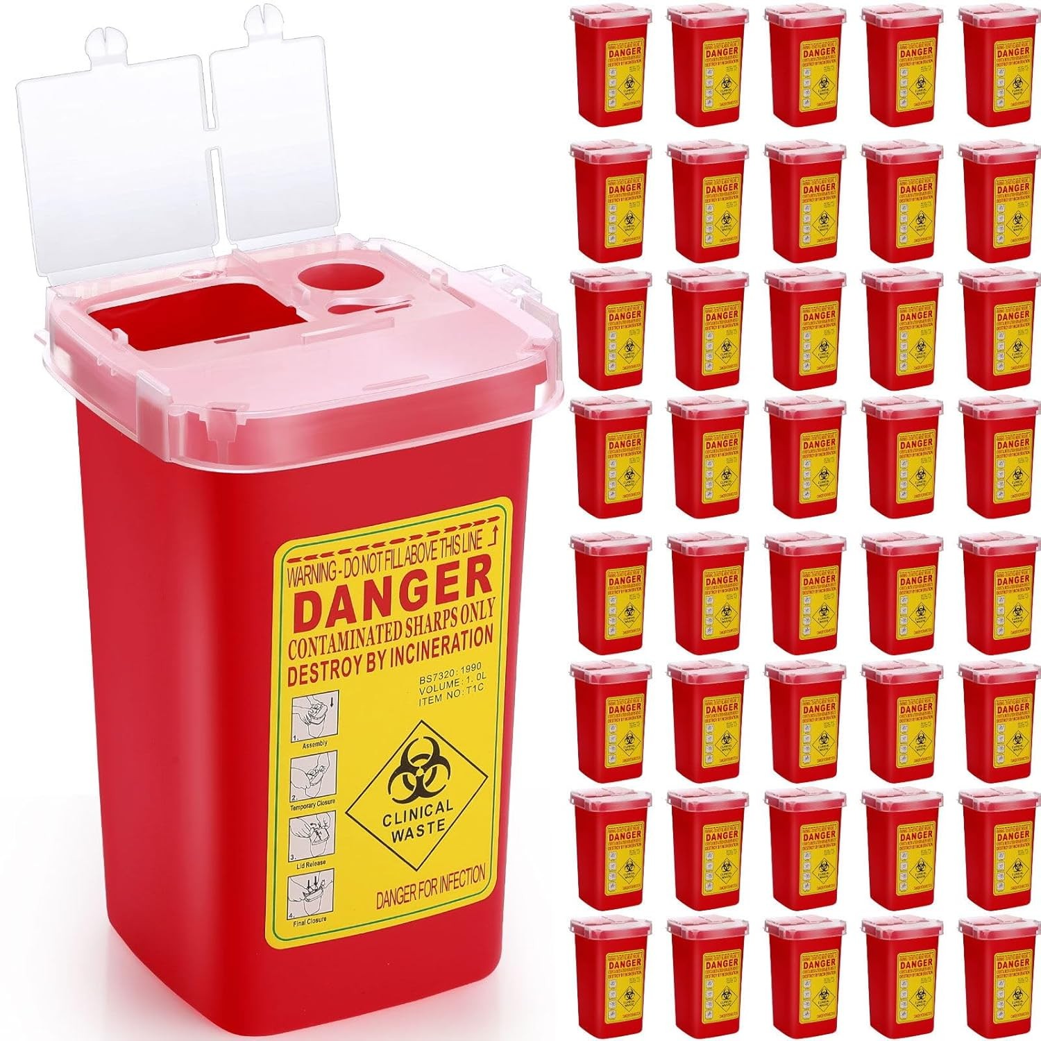 40 Pcs Quart Flip Top Sharps Disposal Medical Small Sharps Container 1 Quart