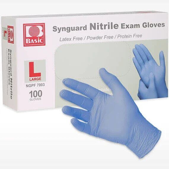 Synguard Nitrile Exam gloves: LARGE Powder-Free 100/Pk
