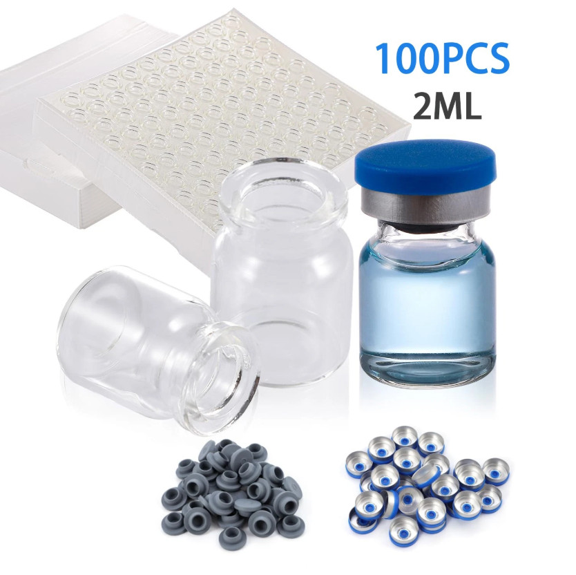 100Pcs 2mL/3mL Lab Glass Vials Clear Sample Vials with Crimp Top Flat Bottom