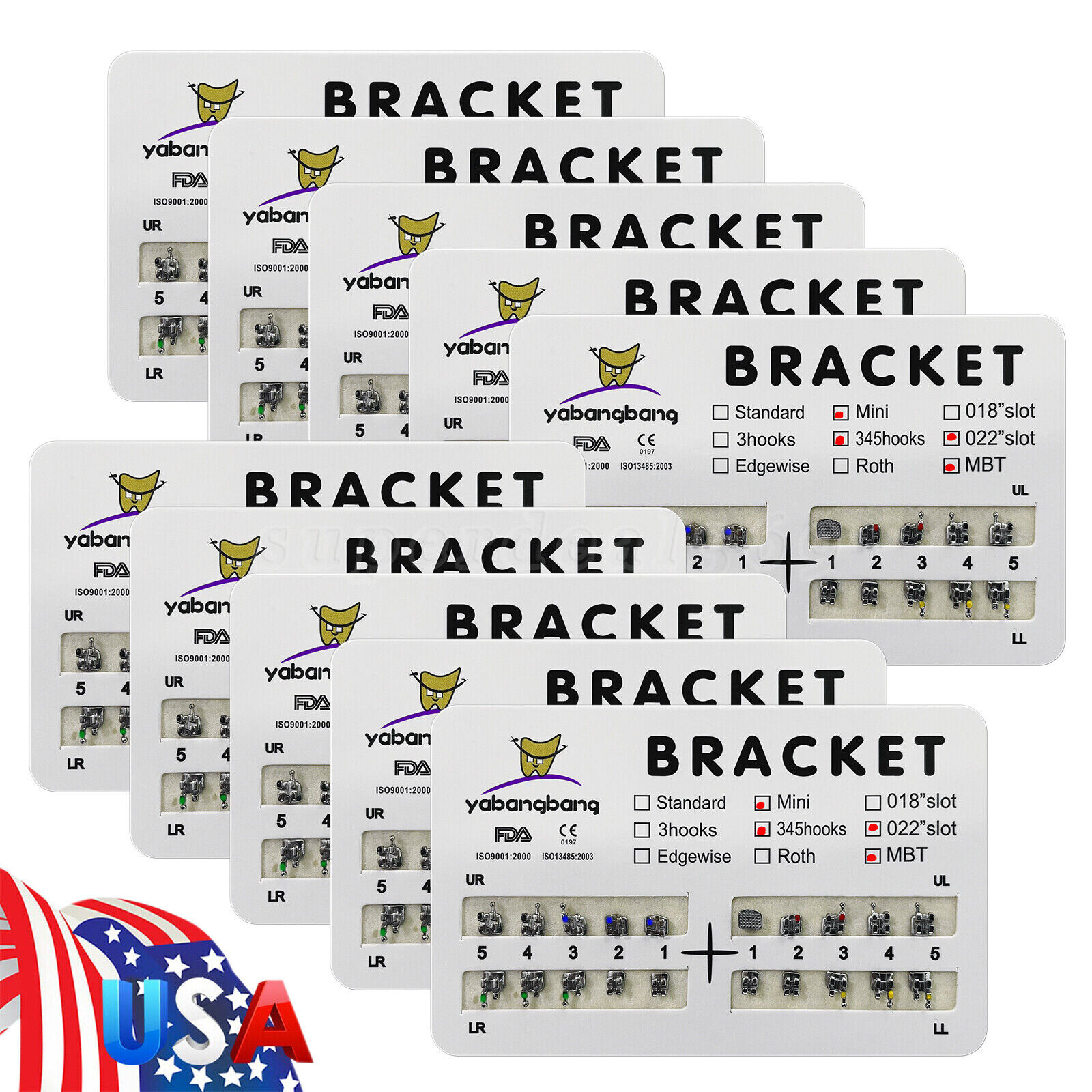10-100 Dental Orthodontic Bracket Braces Mini/Standard MBT/Roth 022 Hooks 345 po