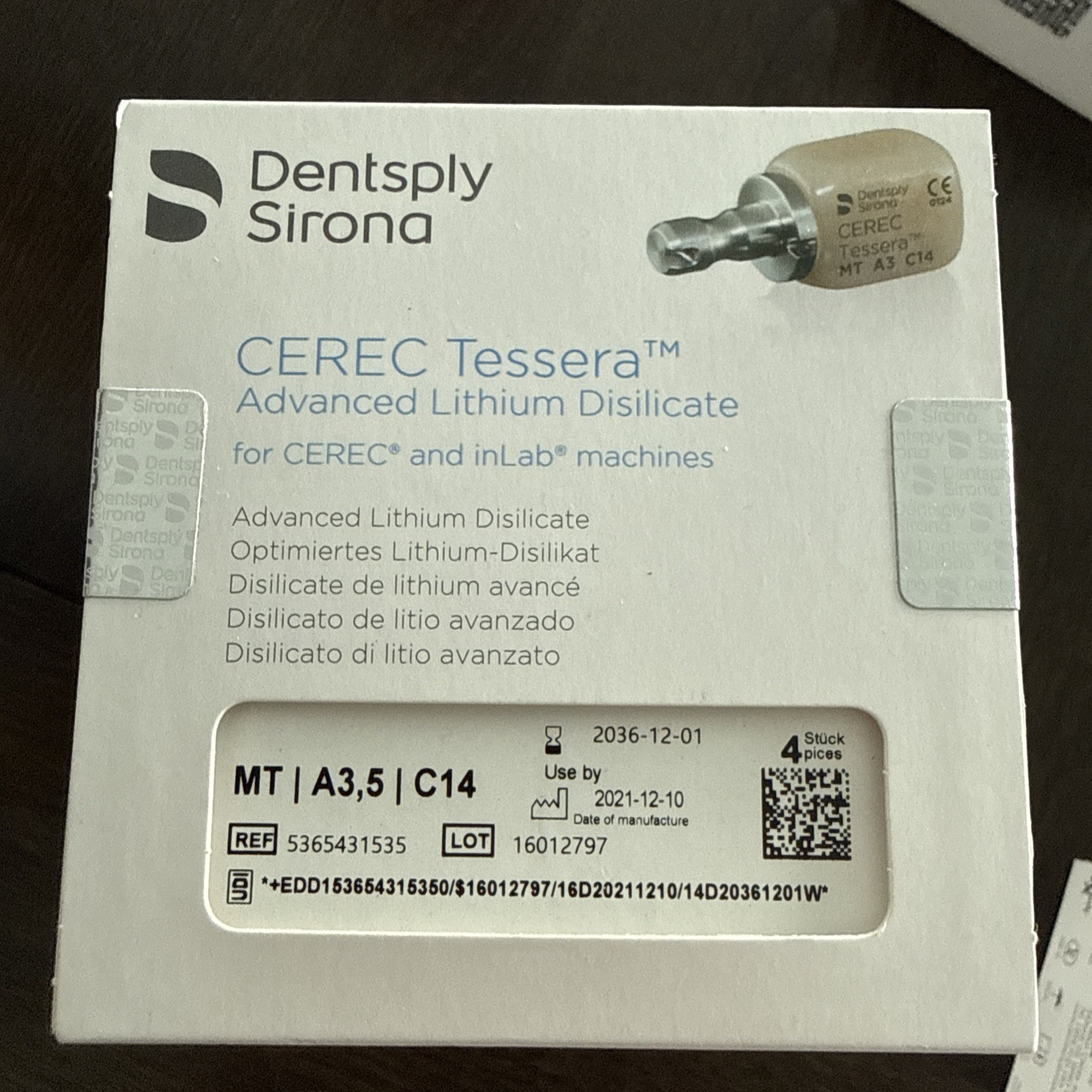 CEREC Dentsply Sirona Tessera – MT A3.5 / C14 – 4 Milling Blocks / New & Sealed