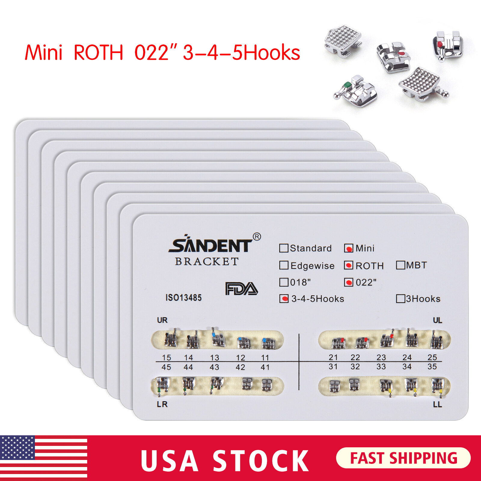 10packs Dental Orthodontic Brackets Braces Mini Roth Slot 022 345 Hook #2 200PCS