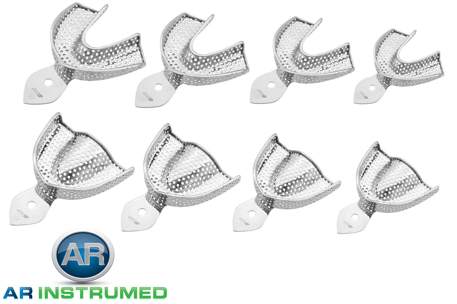 Dental Impression Tray Perforated Upper and Lower Jaw Set of 8 S,M,L,XL TGA