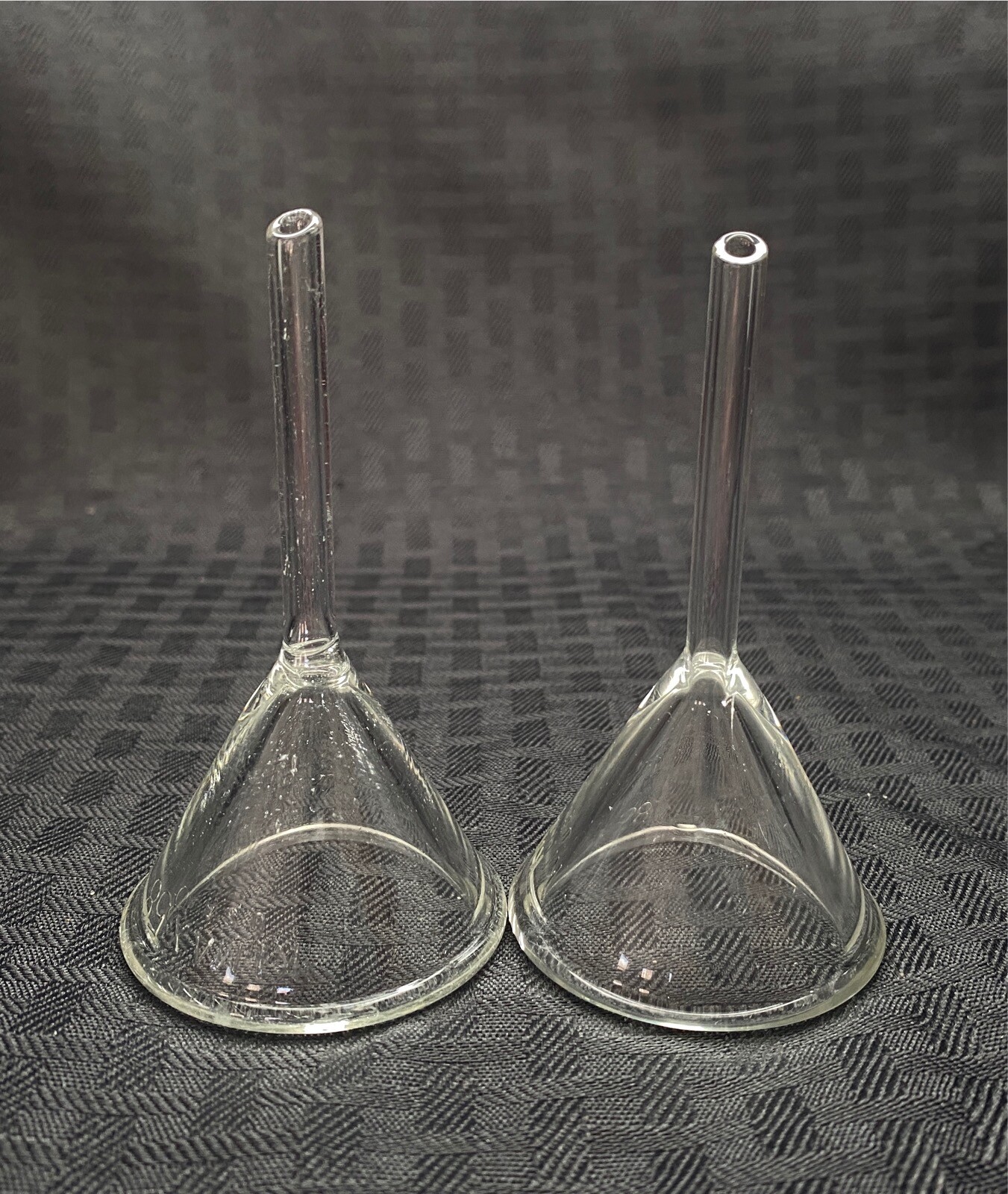 Set of (2) Kimble Kimax Glass 45mm 58º Short Stem Filling Funnel 28950-45