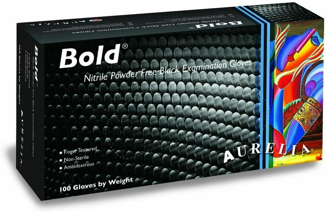 Aurelia Bold Powder Free Strong Black Nitrile Gloves Box of 100 Extra Large