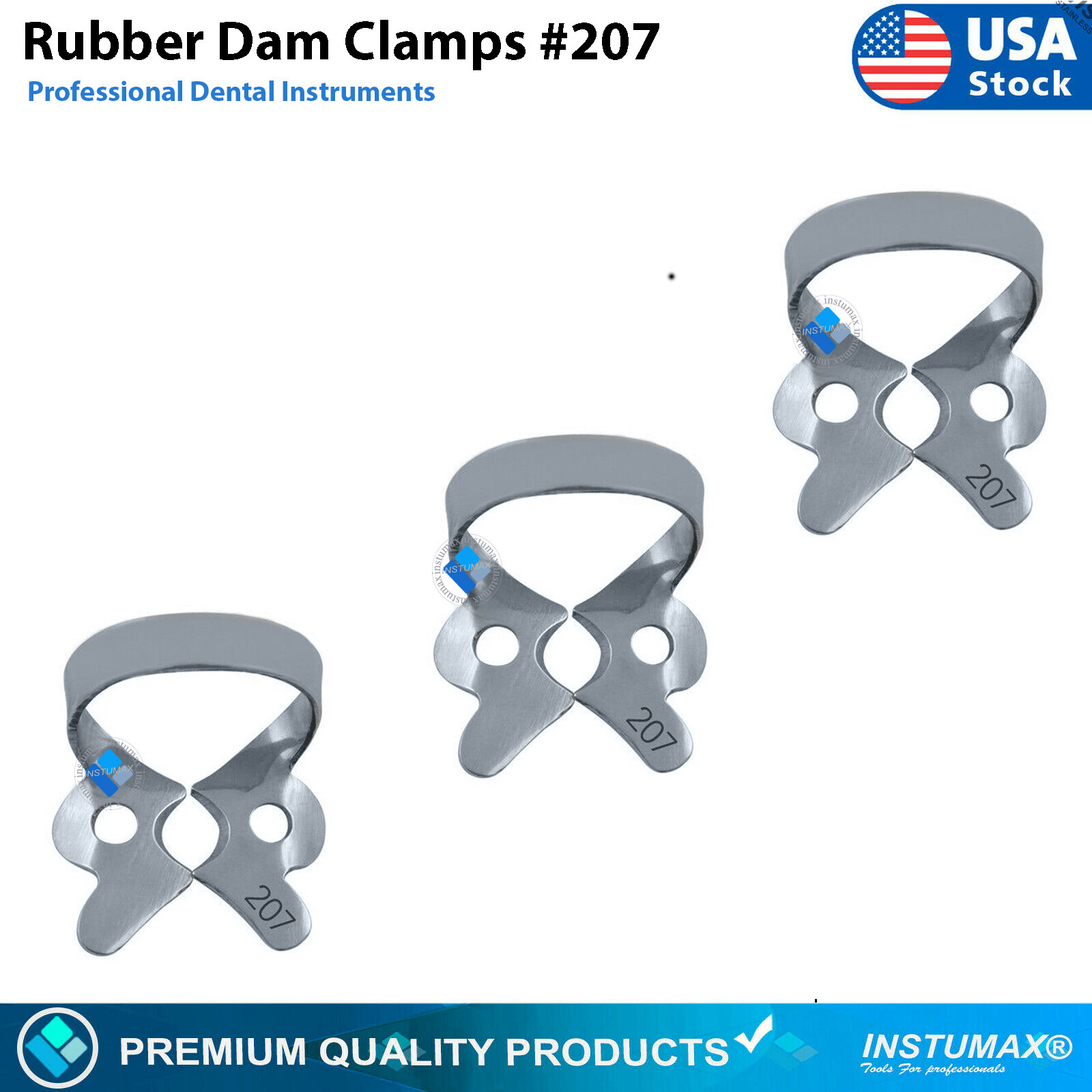 Rubber Dam Clamps #207 Bicuspid Winged Clamp Surgical Restorative Tools 3 PCS