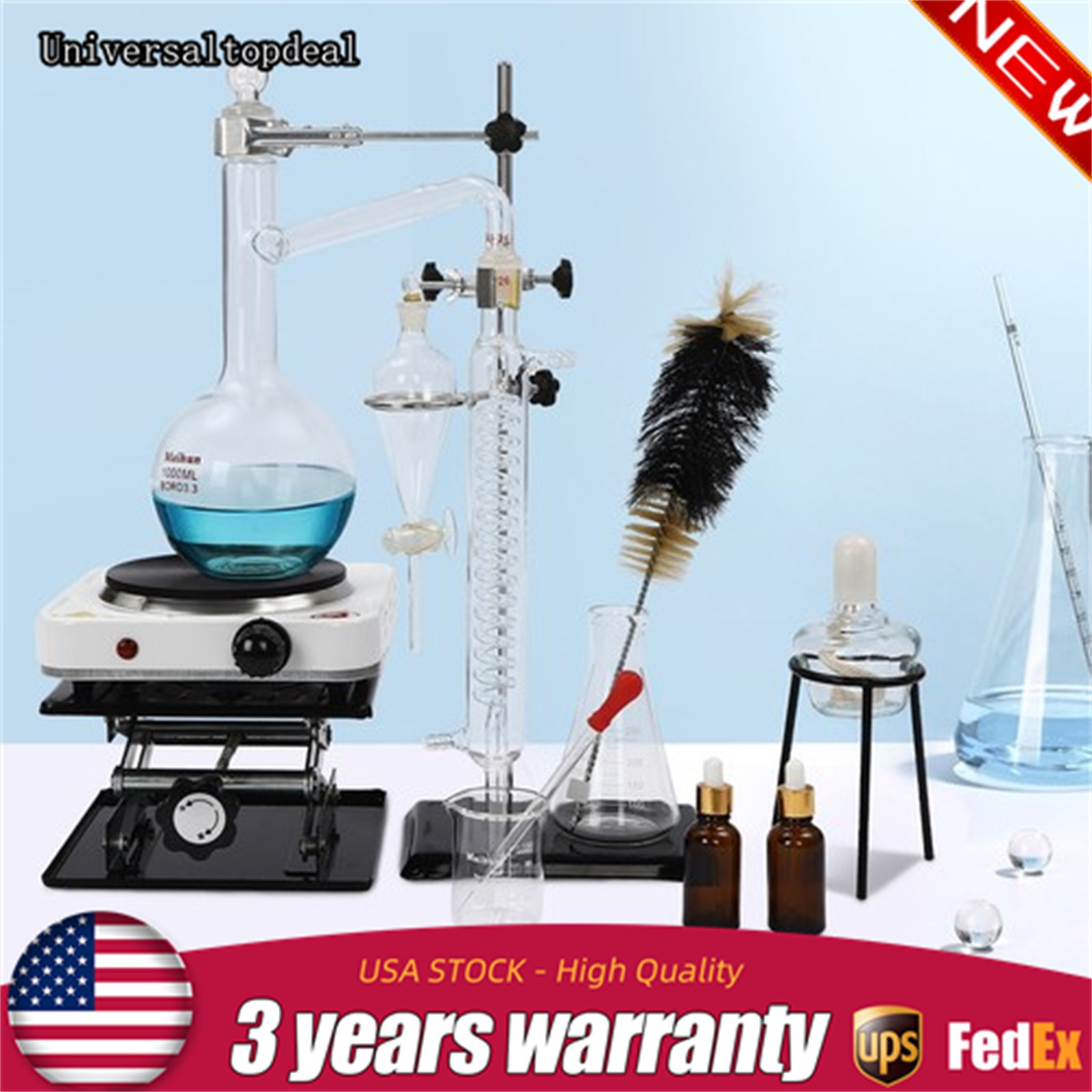 Essential Oil Distillation Apparatus Lab Home Glassware Distillation Kits 1000ml