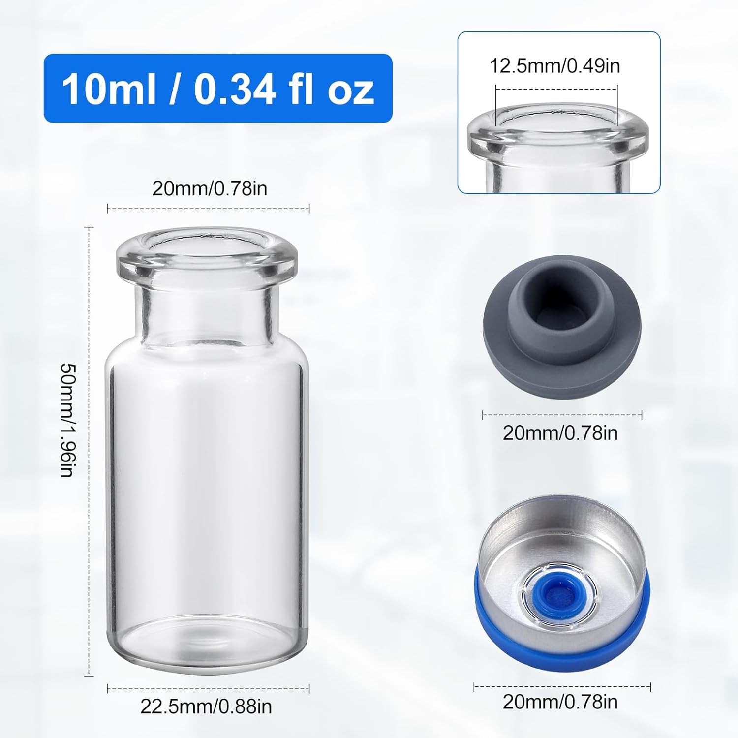 100PCS 2/3/5/10/mL Glass Vials Headspace Vials Lab Vials w/ Caps Sample vials