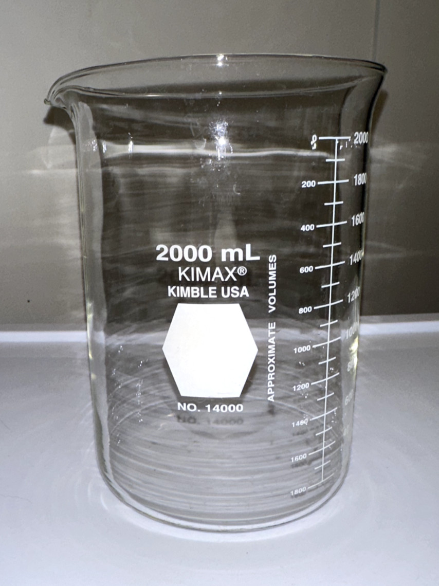 Kimble Kimax Glass 2000mL Low Form Beaker #14000-2L – Free Shipping