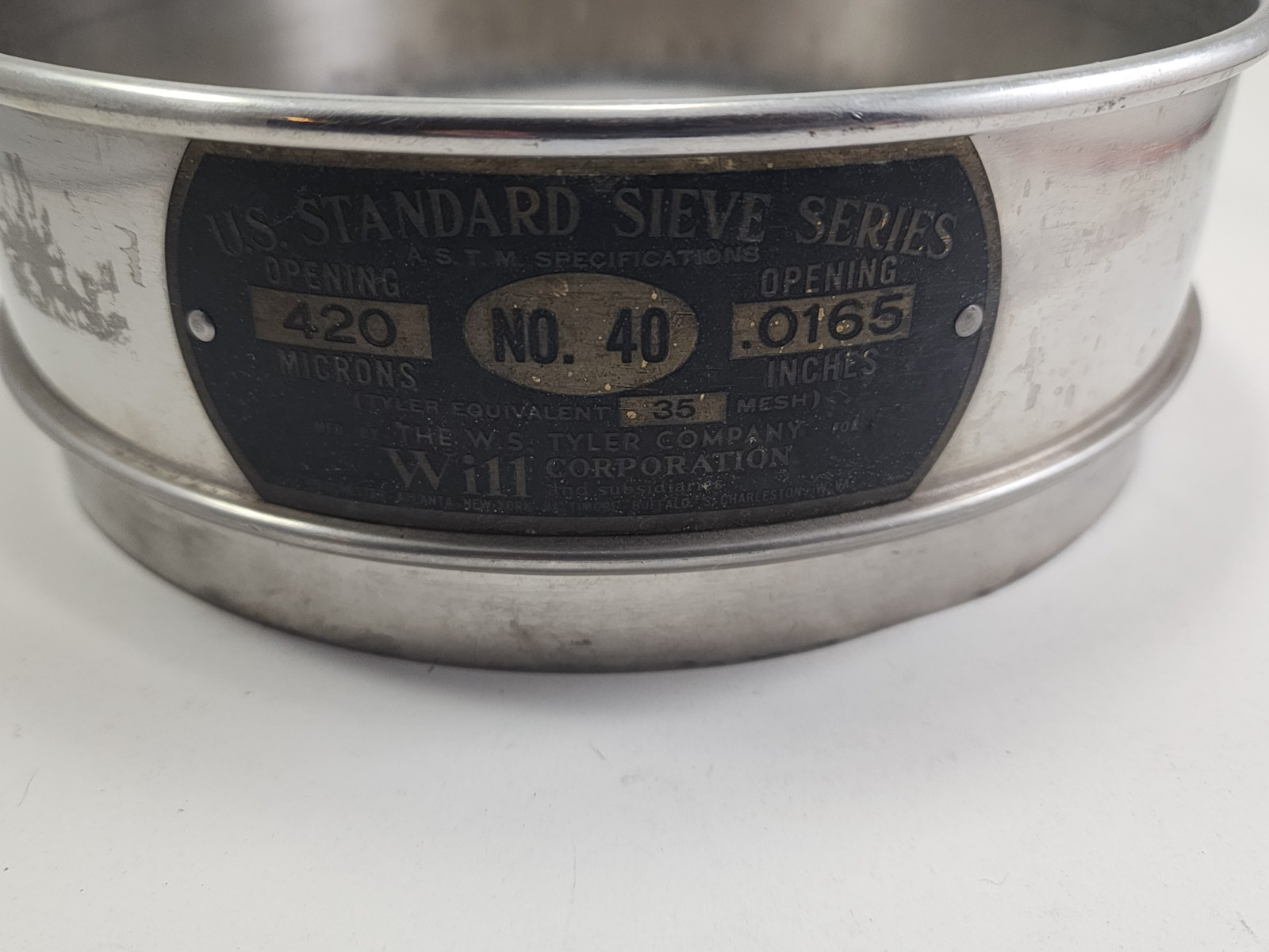 WS TYLER 8” U.S.A. Standard No. 40 Mesh SS Full Height Sieve 420m 0.0165”