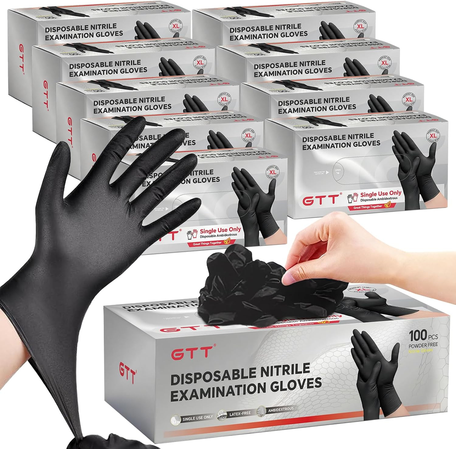 Black Nitrile Exam Gloves 6 Mil, Powder-Free Disposable Gloves, First Aid,Cleani