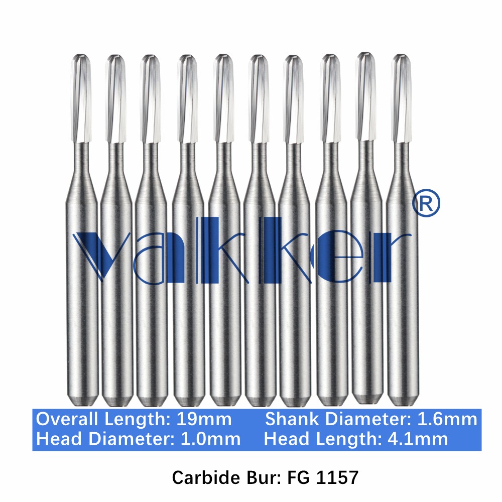 10-100pc Vakker Dental Carbide Burs FG 1157 19mm Straight Dome End High Speed
