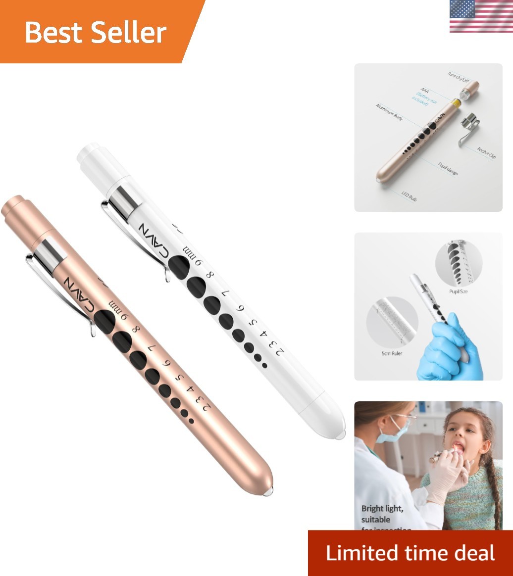 Compact and Lightweight LED Medical Penlights – 2 Pcs with Ruler and Gauge