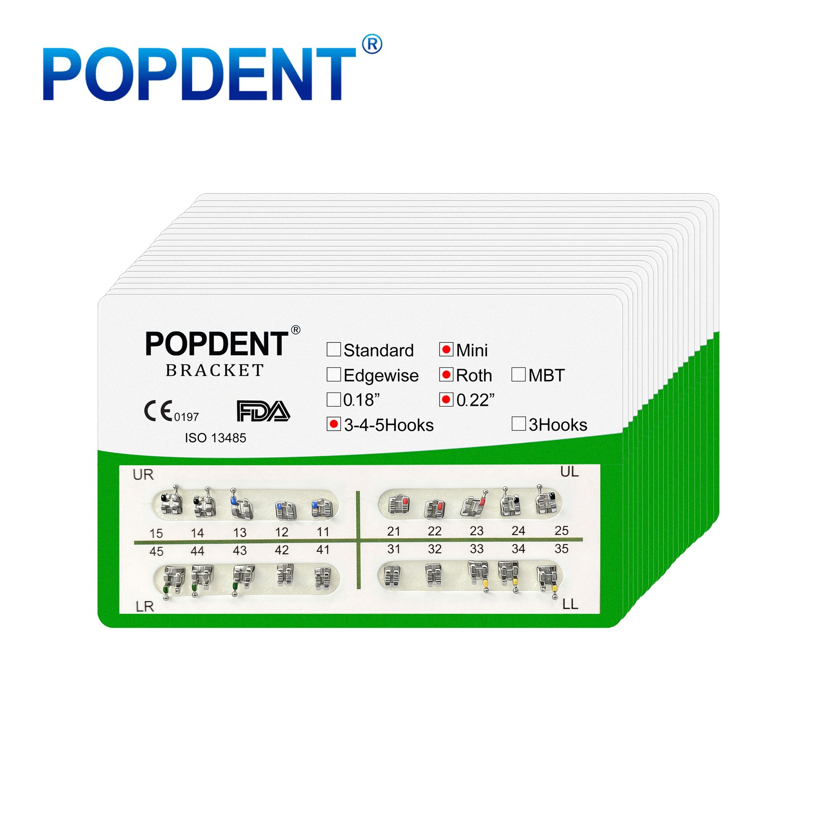 10X POPDENT Dental Ortho Brackets Mini/Standard MBT/Roth 022/018 Hooks 3 4 5